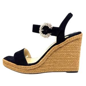 Jimmy Choo Heels Black Crystal Mirabelle Jute‎ Espadrilles Platform Sandals 39.5